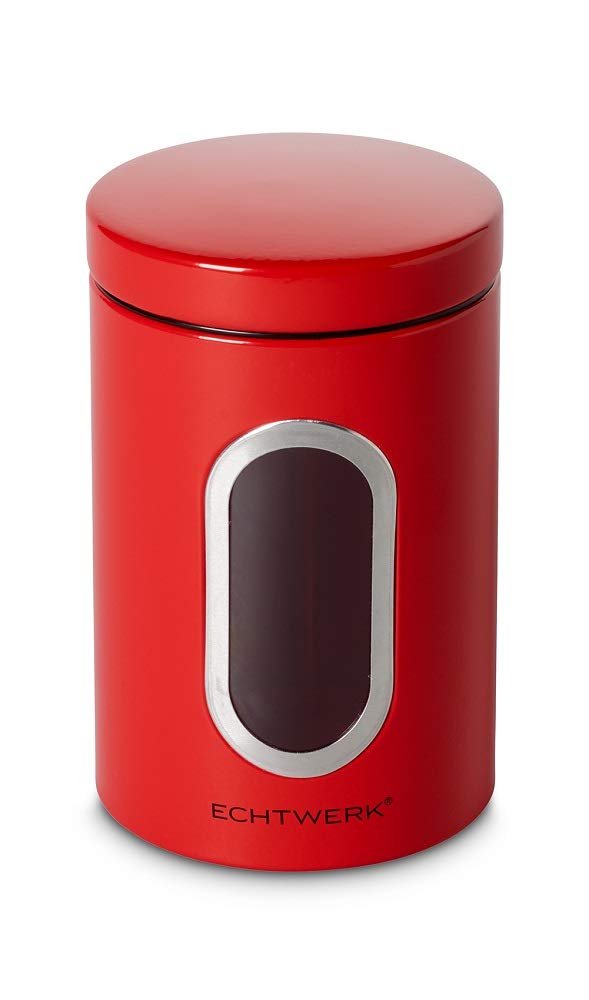ECHTWERK Boîtes de conservation en métal avec fenêtre et couvercle hermétique, lot de 4 pièces, boîtes alimentaires pour farine sucre thé café, rouge