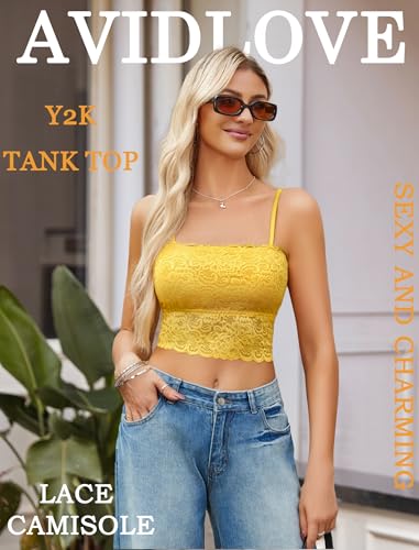 Image of Avidlove Bralettes for Women Lace Spaghetti Strap Tank Top Tube Slim Basic Camisole