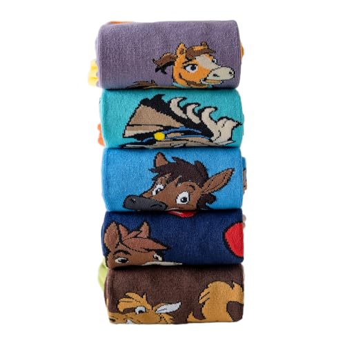 Men's Novelty Cartoon Animal Plant Pattern Cotton Crew Socks 5 pairs3
