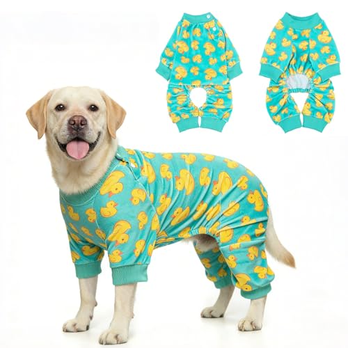 Image of BEAUTYZOO Dog Pajamas, Soft Stretchy Fleece Puppy Sweater for XX-Large Dogs | Velvet Jumpsuit for Girl Boy Puppies, Breathable Pet Pjs, Warm Jammies Onesies in Cold Weather, Duck, Green XXL