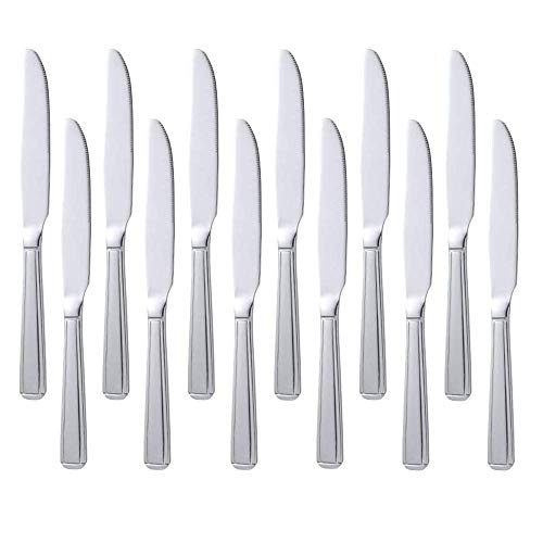 Meisha Harley Pattern Dinner Knives, 18/0 Stainless Steel, Mirror Finish Design, Silver Cutlery Set, Ideal for Home & Restaurant (Pack of 12)