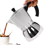 Vaolvpant No Coating 4 Cup Aluminum and Stainless Steel Moka Pot Stovetop Espresso Maker Italian Coffee Machine 220ml 7.44oz Suitable for Gas Induction Stovetop Greca Coffee Maker Percolator Silver