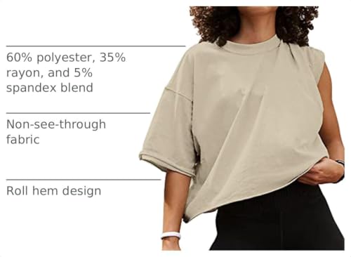 Image of HUGOOME Womens Oversized Workout Crop Top Casual Short Sleeve Boxy Roll Hem