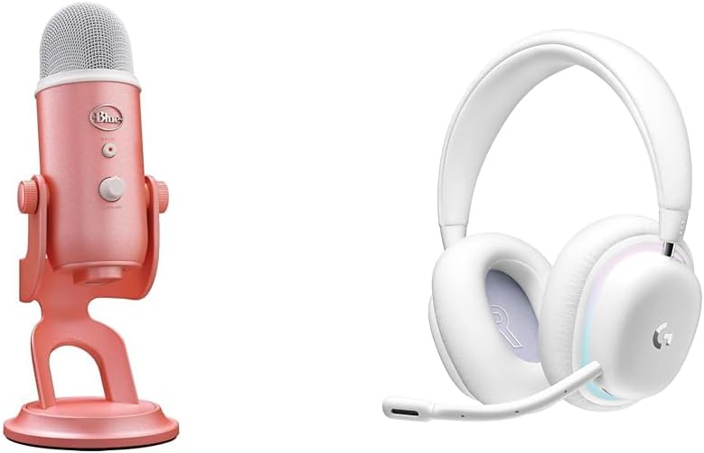 Logitech for Creators Blue Yeti USB Microphone PC, Mac, Gaming, Streaming, and Podcasting + G733 Lightspeed Wireless Gaming Headset with Suspension Headband, Lightsync RGB, PRO-G Audio - Pink Dawn