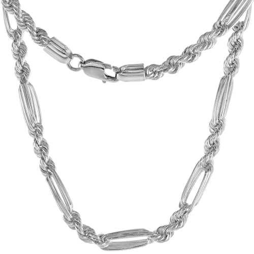 Sterling Silver Figarope 4.5mm Milano Rope Chain Necklaces and Bracelets For Men & Women Handmade Nickel Free 7-30 inch