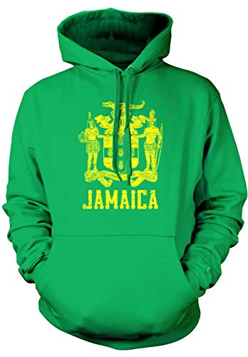 Amdesco Men's Jamaican Coat of Arms Jamaica Hooded Sweatshirt, Kelly Green Medium