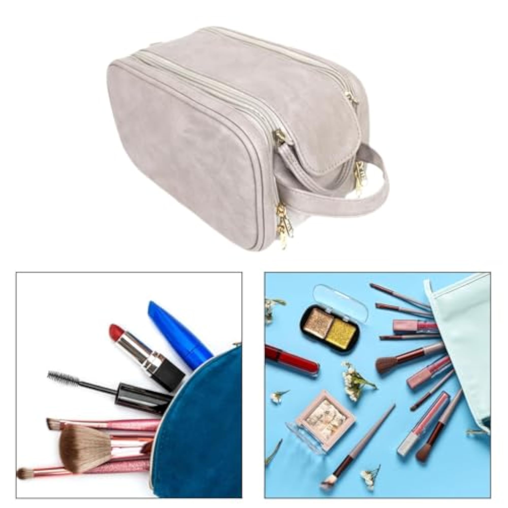 Gray Makeup Storage Bag with Zipper, Ideal for Travel