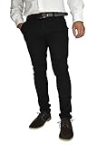 Mens Skinny Stretch Chino Trouser Slim Fit Jeans Pant Cotton Spandex Bottom All Waist Sizes Black Grey Navy Khaki (34W x 32L, Black)