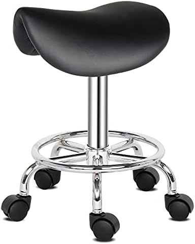 LIBOOI Adjustable Saddle Salon Stool Hydraulic Chair, Swivel Rolling Wheels & Ergonomic, Massage Ergonomic Swivel Saddle Stool, for Hairdressing Manicure Tattoo SPA Beauty Therapy Bar Studio (Black)