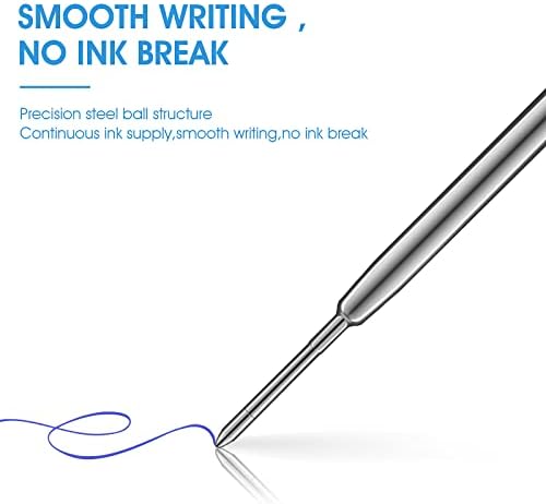 Molain Replaceable Ballpoint Pen Refills, 10 Ball Point Pen Refills, 1mm Medium Point Pen Refills, Ball Points Pen Refills, Metal Ink Pen Refills for Daily Work School Office Supplies (Blue+Black)