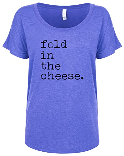 Fold In The Cheese, Cute Women's Screen Printed Loose Dolman Tee, Shirts With Sayings, Heather White Or Royal Blue (M, Royal Blue) #TOP13
