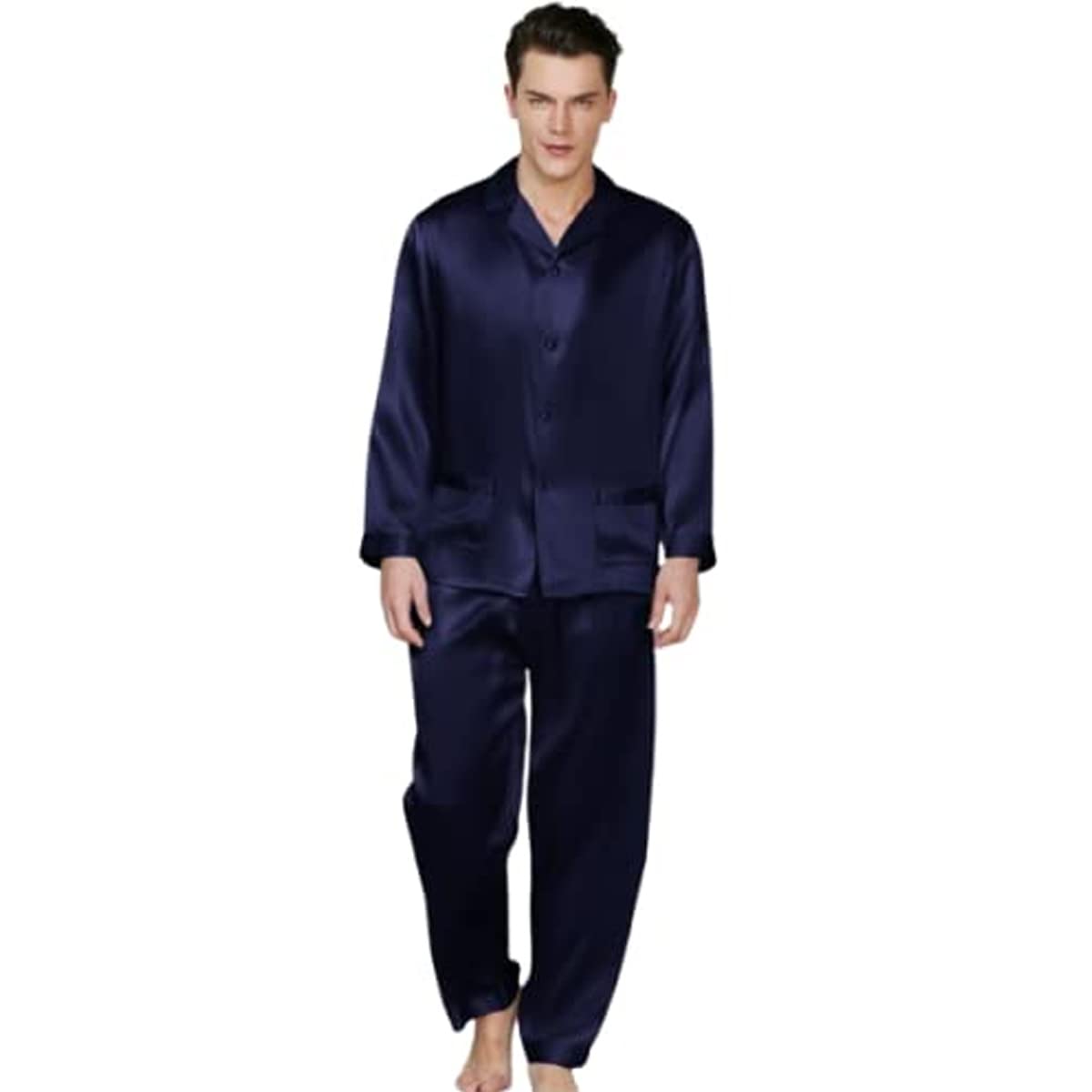 Bella Babe by SK Men Dark Blue Satin Night Suit – Full Sleeve Comfortable Sleepwear