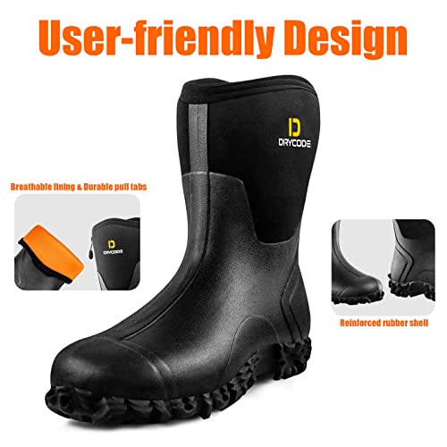 Drycode Rubber Boots For Women All Seasons, 5Mm Neoprene Mid Calf Rain Boots With Steel Shank, Waterproof Insulated Hunting Boots, Durable Women’s Mud Work Boots For Fishing, Farming, Gardening #TOP2