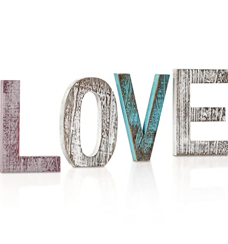 Comfify « Love » Lettres en Bois décoratifs - Grandes Lettres en Bois pour Mur Décor Rustique en Bleu, Blanc et Gris - Rustique Décoration de Salon – Rustique Maison Décor Accents - Ferme Décor