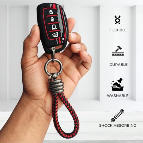 Image of KEYCEPT Tristar Key Cover for Hyun-dai Creta | Alcazar | N Line | EV and Facelift Models for 4 Button smart Key with Keychain. (Tristar K3)