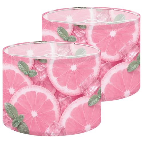 Lamp Shades Set of 2 Pink Grapefruit Slices Ice Cubes Fresh Mint Leaves Drum Lampshades for Floor Lamps Table Lamps Large Replacement Linen Lamp Shade Easy Assembly 13'x13'x10'