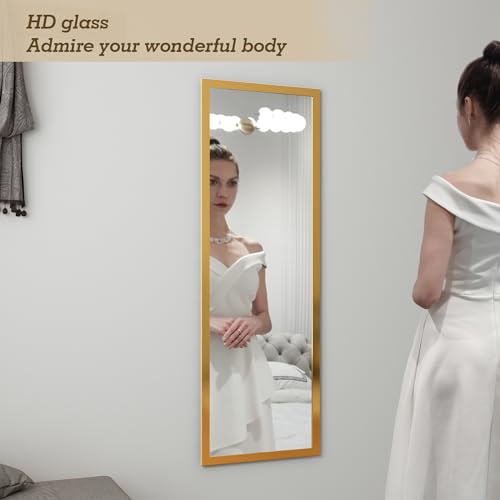 Image of whitebeach 48 inch x 16 inch Over The Door Full Length Mirror Hanging Door Mirror Wall Mirror Hanging Dress Bedroom Gold