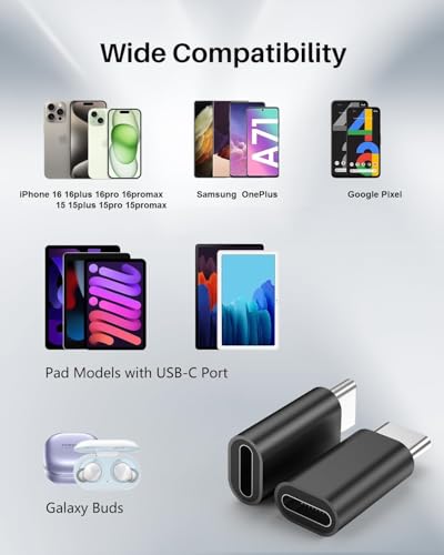 Image of REDWIND Light ing Female to USB C Male Adapter(Pack-2) Support 40W Fast Charging & Data Sync, Type-C to Light ing Adapter for iPhone 16 /15 Pro Plus Promax i-Pad Air-Pods, Samsung (Not for Audio /OTG)
