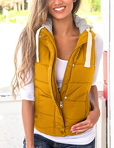 Yeokou Women's Slim Sleeveless Quilted Removable Hooded Winter Puffer Vest Coat(Yellow-M) #TOP1