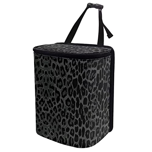 Image of Talayituse Black Leopard Print Car Trash Can with Lid, Leak Proof Auto Trash Bag Hanging Vehicle Garbage Can Multipurpose Storage Container for Back Seat Road Trip