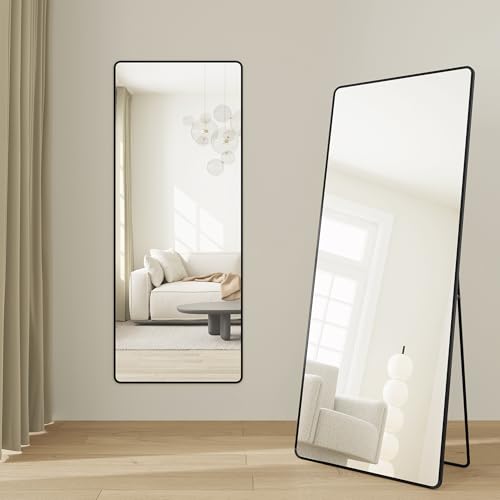 SONGMICS Ganzkörperspiegel, 165 x 60 cm, rechteckiger Standspiegel, Rahmen aus Aluminiumlegierung, Hartglas, für Schlafzimmer, Wohnzimmer, Garderobe, tintenschwarz LFM038BD01