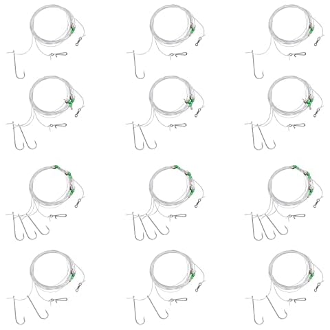 Dr.Fish 12 Pack Sea Fishing Rigs Beach Casting, Flapper Rigs 2/0 3/0 Clipped Rigs and Pennel Pulley Rigs, Hand Tie Fishing Rigs Shore Fishing 2, 3 Hooks Ready for Use Cover
