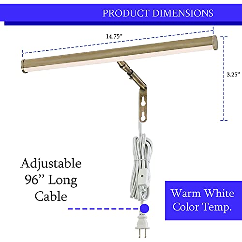 Ciata Picture Light, Picture Frame Light, 14-Inch, Integrated Led, 3000K, 4 Watt (40W Eqv) Metal Wall Mount Artwork Display Light, With In-Line On/Off Switch In Antique Brass Finish #TOP3