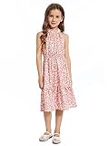 Uraclaire Girls Summer Floral Dress Sleeveless Ruffle Hem Off Shoulder Casual Elegant Dresses 6-14 Y