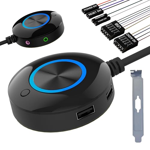 TUMASTER PC Power Button Desktop PC Computer Case Power Switch On Off Key (2USB+Audio+Restart Key) Computer Host Button D-02-Black