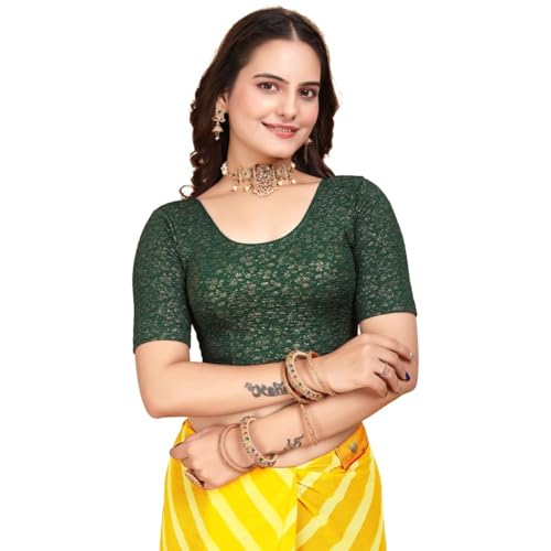 Image of SFT Women's Polycotton Readymade Saree Blouse with Round Neck Half Sleeves Solid Pattern Regular Fit Pull On Closure and Standard Length