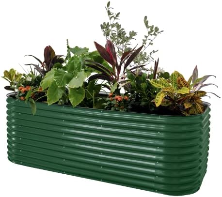 Vego garden 32" Extra Tall Raised Garden Bed Kits, 10 in 1 Modular Raised Planter Box for Vegetables Flowers Fruits Oval Metal Raised Garden Bed- British Green