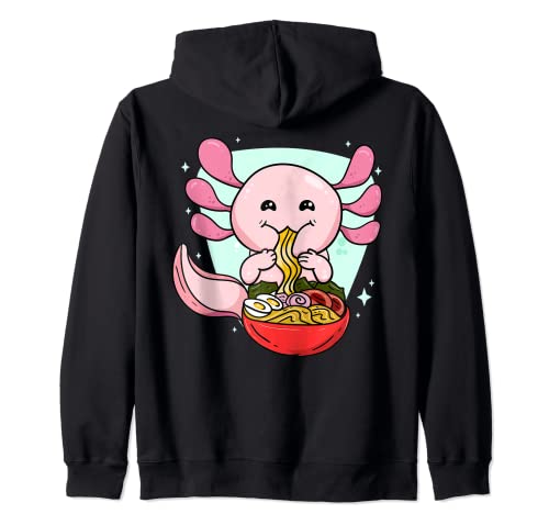 Kawaii Axolotl Eating Ramen Fideos gráficos de anime novedad Sudadera con Capucha