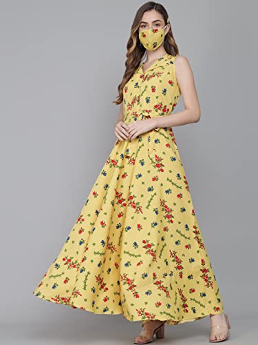Image of Rudraaksha Women's Printed Maxi Dress Sleeveless Fit & Flare Long Dress || Western Dress for Women || Stylish Maxi Dress Dress || Summer Dress || Boho Printed Dress for Women