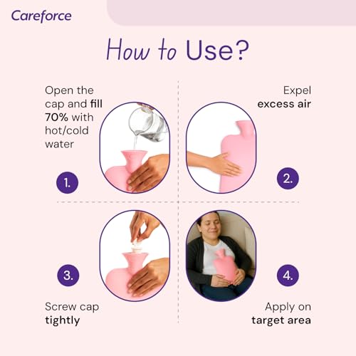 Image of Careforce Hot Water Bag for Pain Relief Heating Pad for Periods Cramps, Muscle Aches Heat Pack for Back, Neck, Shoulder and Body Relief -Pink
