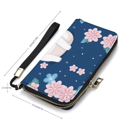 Cute Cat Japanese Leather Wallet Fashion Bifold Purse Long Pouch with Wrist Strap for Men Women2