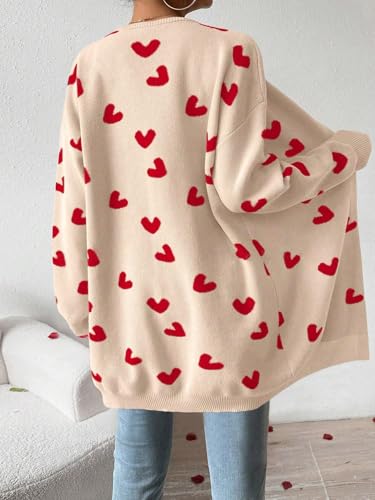 Image of Womens Cute Heart Cardigans Oversized Long Sleeve Open Front Knit Sweaters