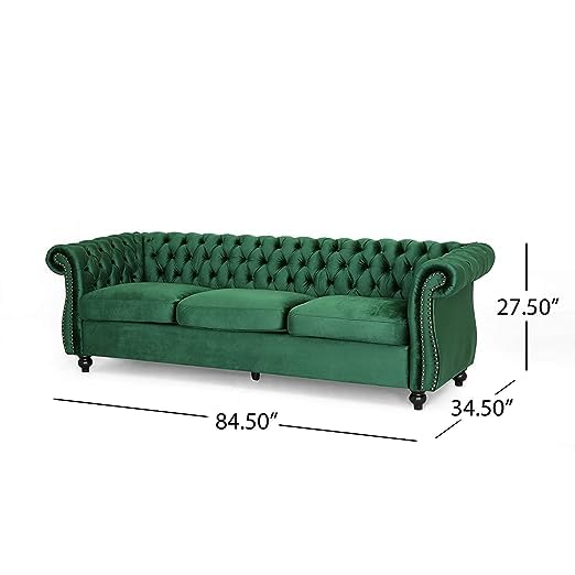 Image of 5 Seater Luxury Chesterfield Sofa in Velvet for Living Room & Dining Room (100% Teak Wood)(Green)