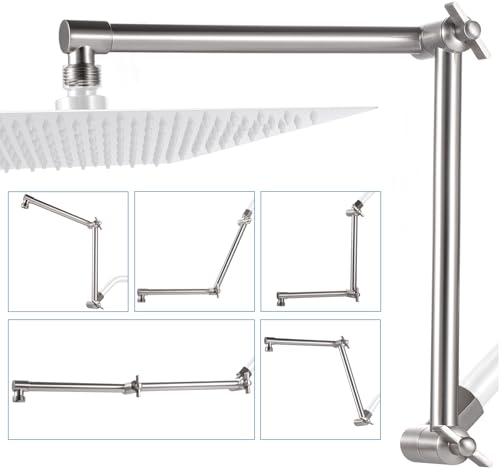G-Promise 16 Inch Shower Head Extension Arm, Solid Brass Height & Angle Adjustable Extender, Rise or Lower Rainfall and Fixed Shower Head (Brushed Nickel) by G-Promise - Used condition - US$30.99