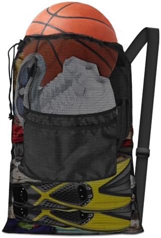 BROTOU Drawstring Bag Heavy Duty Mesh Bag Gym String Bag with Pocket Sport Equipment Bag for Swimming Yoga Beach Laundry