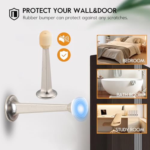 HOME MASTER HARDWARE Heavy Duty Solid Door Stopper - 12 Pack Screw-in Rigid Doorstop, Satin Nickel Finish w/Plastics Tip for Protecting Doors