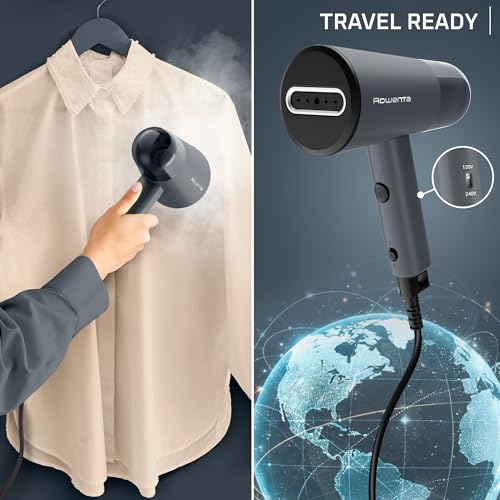 Image of Rowenta Origin Travel Steamer for Clothes, Dual Voltage (120V-240V) Portable Garment Wrinkle Remover, Mini Foldable Handheld Steamer with Easy Storage Case, Black, DR1050