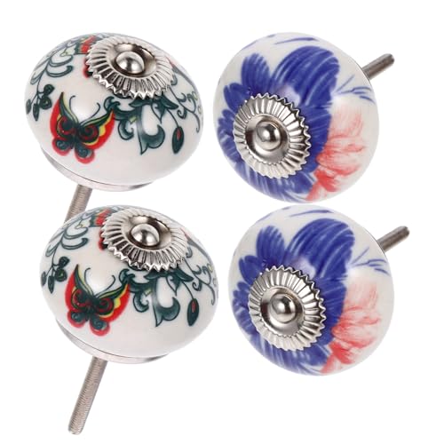 DECORNIJIA 4個陶磁器製欧式キャビネット取っ手 引き出しや戸棚用家具ハンドル 水墨画 墨色蓮花柄でエレガントな装飾と耐久性を両立