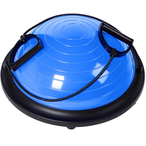 Half Balance Ball Board Inflatable Air Dome With Resistance Bands and Pump, Exercise Balance Trainer for Home Gym Workout Fitness Anti-slip Yoga Ball for Women Pilates (Blue)