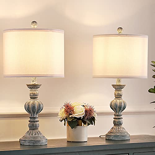 Table Lamps For Bedrooms Living Room Set Of 2, 22.75" Bedroom Bedside Nightstand Lamps, Coastal Traditional Vintage Style Table Lamp Aqua/Blue Washed With White Linen Shades, Led Bulbs Included #TOP5