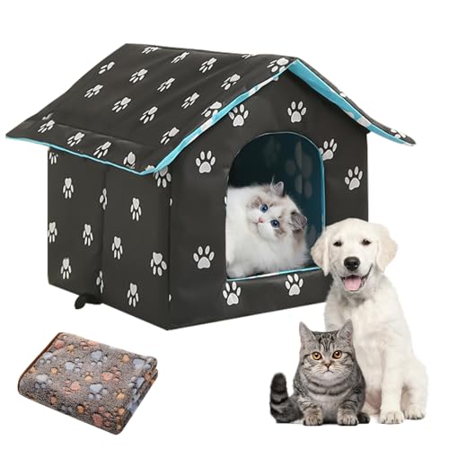 XUXLEKK Casa para Gatos para Exteriores, Impermeable Caseta Gato Exterior, Plegable CasaGato Exterior, Casa De GatosExterior con Alfombrilla Suave Extraíble, Casas para Gatos para Perros Pequeños
