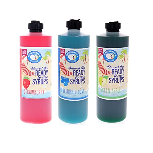 Hypothermias 3 Pack Pints-16 Fl. Oz Ea 🍓Strawberry 💙Blue Bubble Gum 🍏Green Apple Snow Cone Syrup & Hawaiian 🍧 Flavor Syrups 🌺 Coffee, Shaved Ice & Slushie, Soda Flavoring Syrups For Drinks 🍹 100% Pure Cane Sugar, No Corn Syrup 🚫 🌽 Ready To Use #TOP1