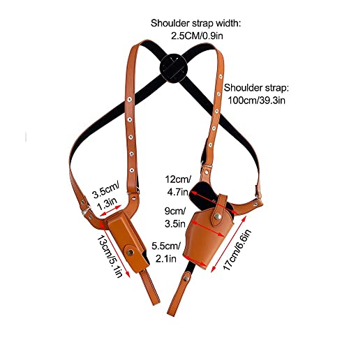 Shoulder Holster, Concealed Carry Holster with Magazine Holder PU Leather Adjustable Vertical Shoulder Holster Tactical Underarm Holster Brown - Thumbnail 5