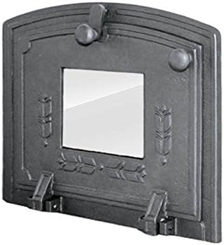 Cast iron fire door pizza bread stone wood oven stove smoke clay fireplace with heat resistant glass | External dimensions: 370x315 mm | Opening direction: bottom