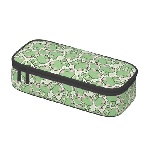 Image of Cute Frog Large Pencil Case, Pencil Pouch With Zipper Compartments Stationery Pencil Bag For Kids Teens Students School Supplies