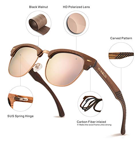 HD Mirrored Polarized Wood Sunglasses for Men and Women UV Protection Half Rim Classic Retro2